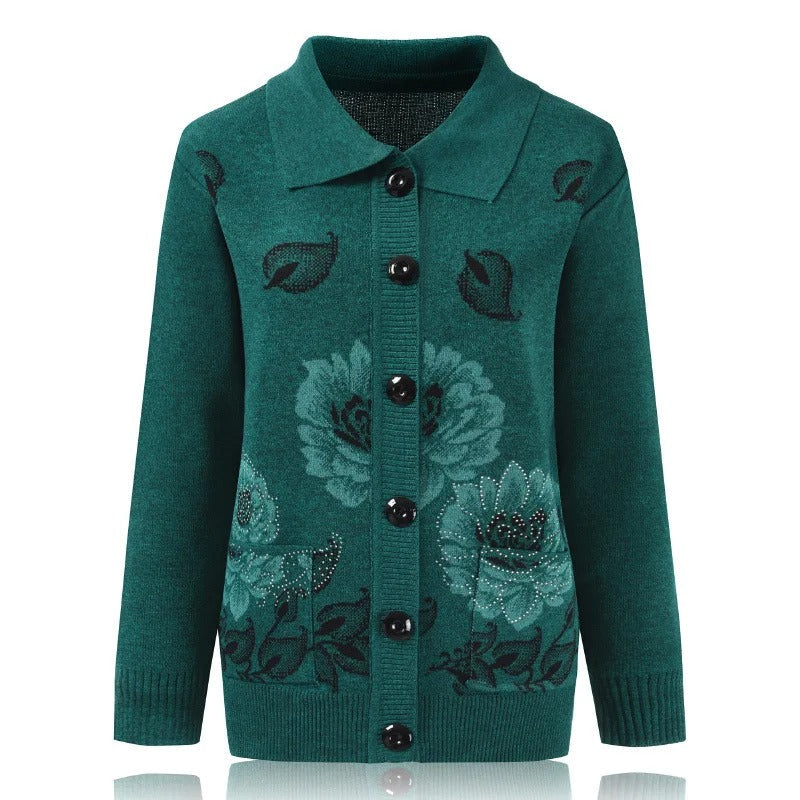 Levoire | Veste En Tricot Élégante Avec Broderie De Fleurs Vert Une taille