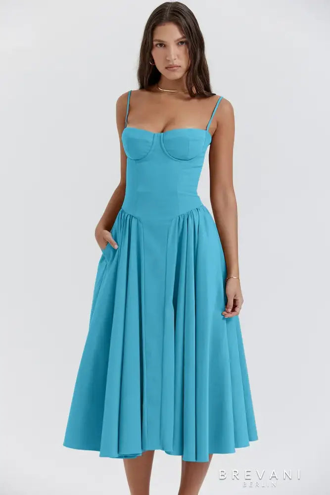 Levoire | Robe Midi Sans Manches Avec Coupe Corset Bleu