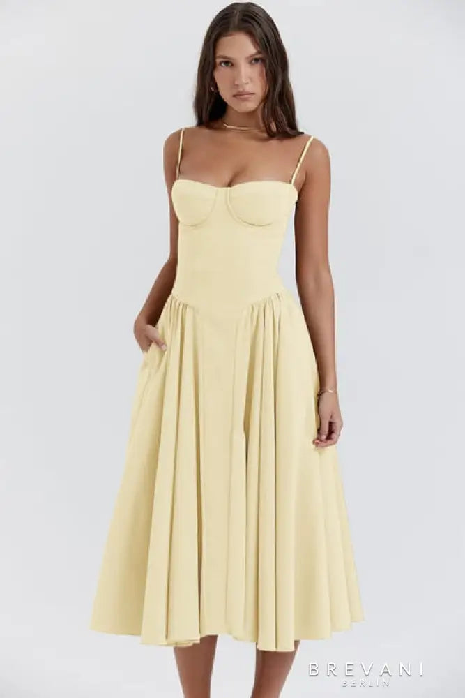 Levoire | Robe Midi Sans Manches Avec Coupe Corset Jaune