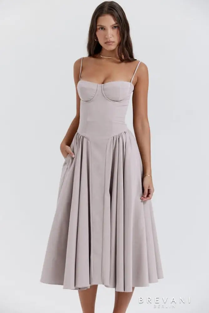 Levoire | Robe Midi Sans Manches Avec Coupe Corset Gris clair