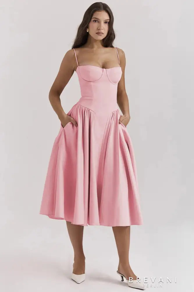 Levoire | Robe Midi Sans Manches Avec Coupe Corset Rosa