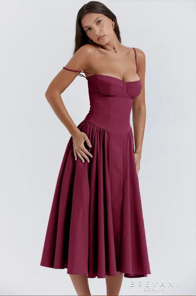 Levoire | Robe Midi Sans Manches Avec Coupe Corset Vin Rouge