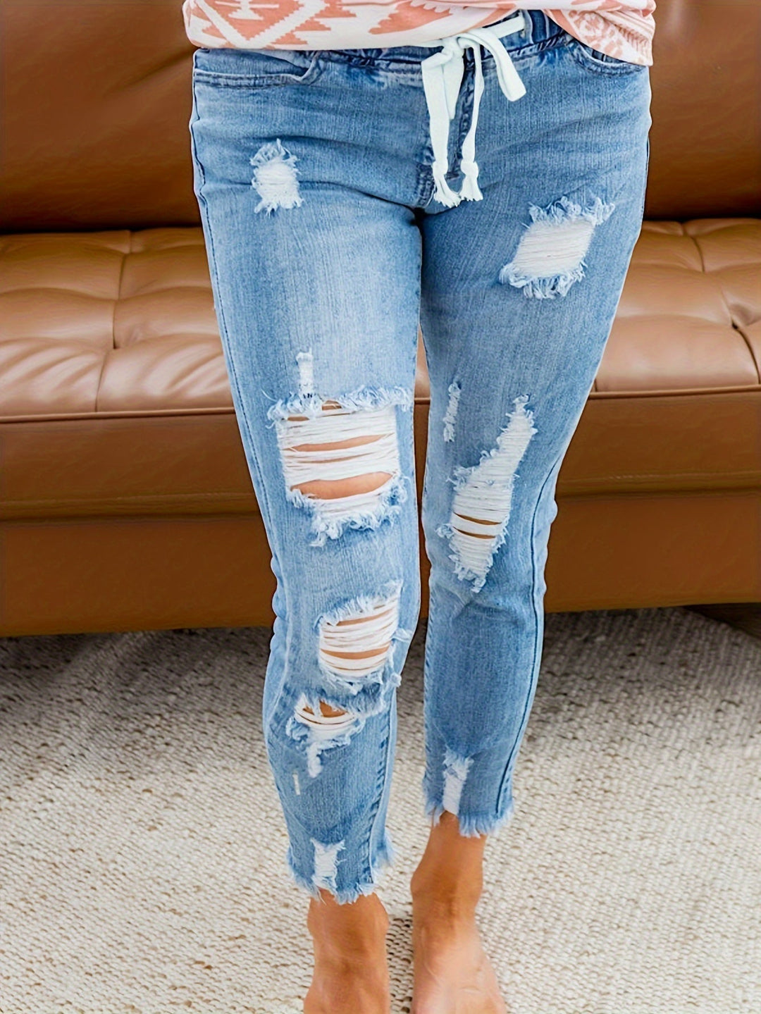 Levoire | Jean Femme Détendu Déchiré Avec Cordon Et Stretch