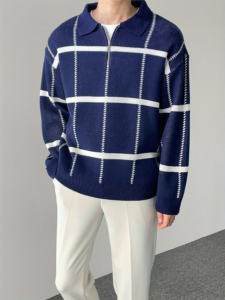 Levoire | Pull Homme À Carreaux Avec Demi-Zip