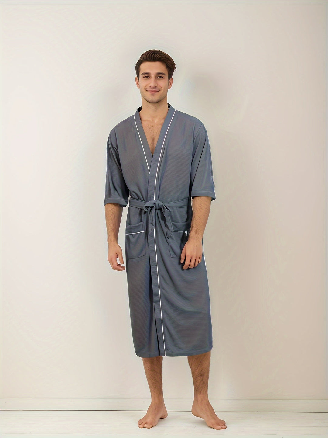 Levoire | Peignoir Pour Homme Élégant À Manches Courtes Et Poches Doubles gris