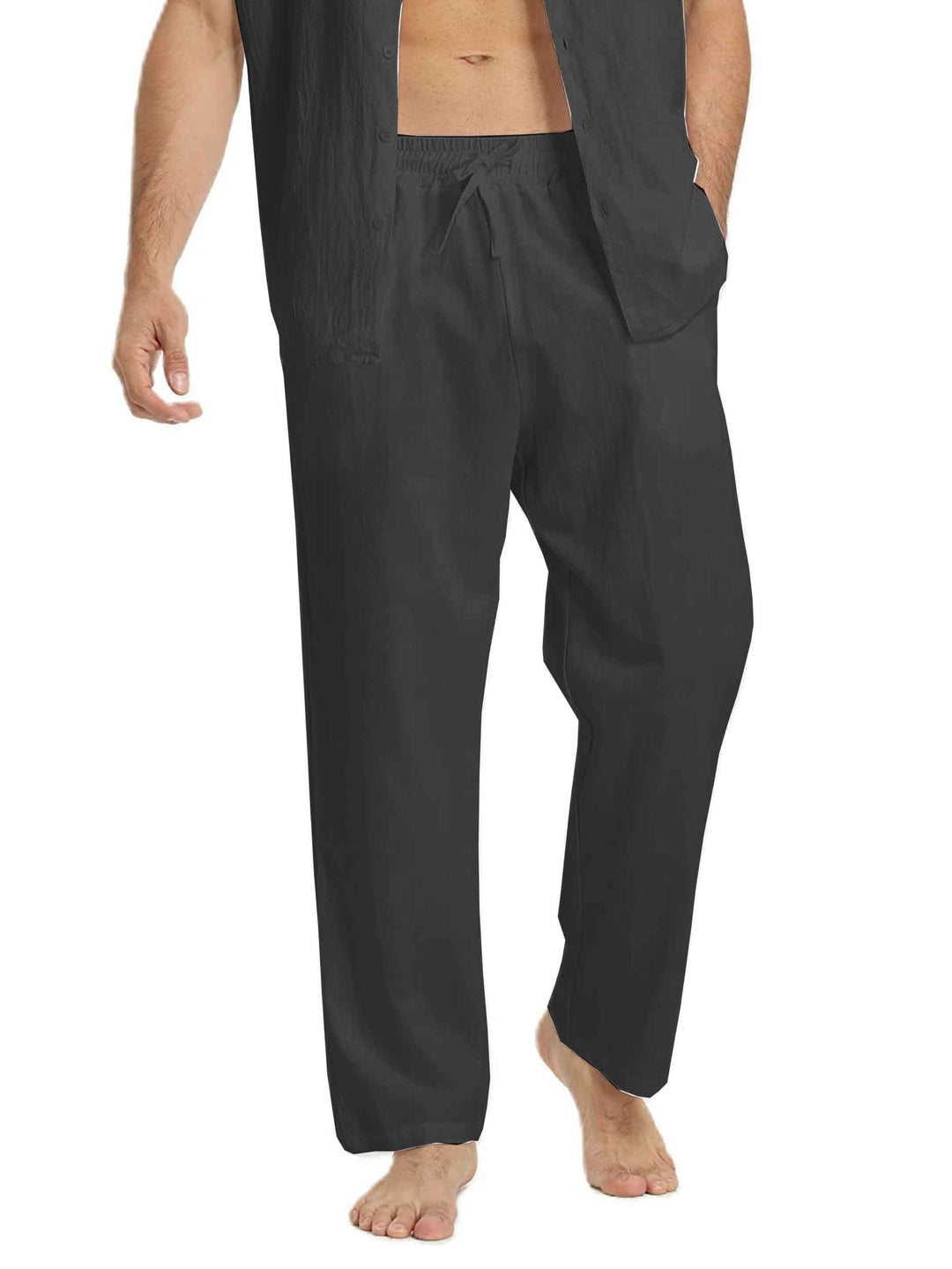 Levoire | Coton Lin Pantalons Homme Pour Une Coupe Décontractée Noir