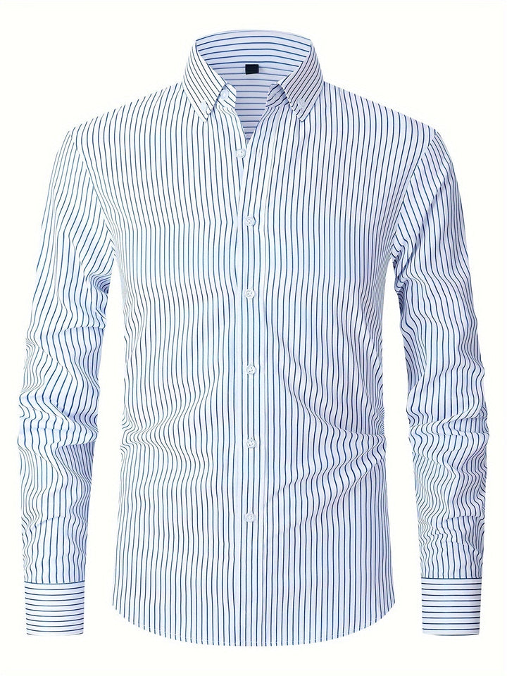 Levoire | Napillinen Rayé Chemise Blanc (rayures bleues)