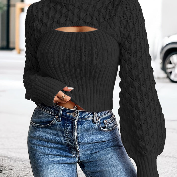 Levoire | Pull À Col Roulé Unicolore En Tricot Pointelle Noir