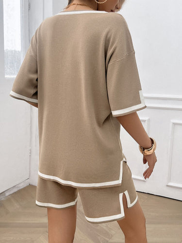 Levoire | Printemps Prêt Contraste V Décolleté Haut Et Short Court Ensemble