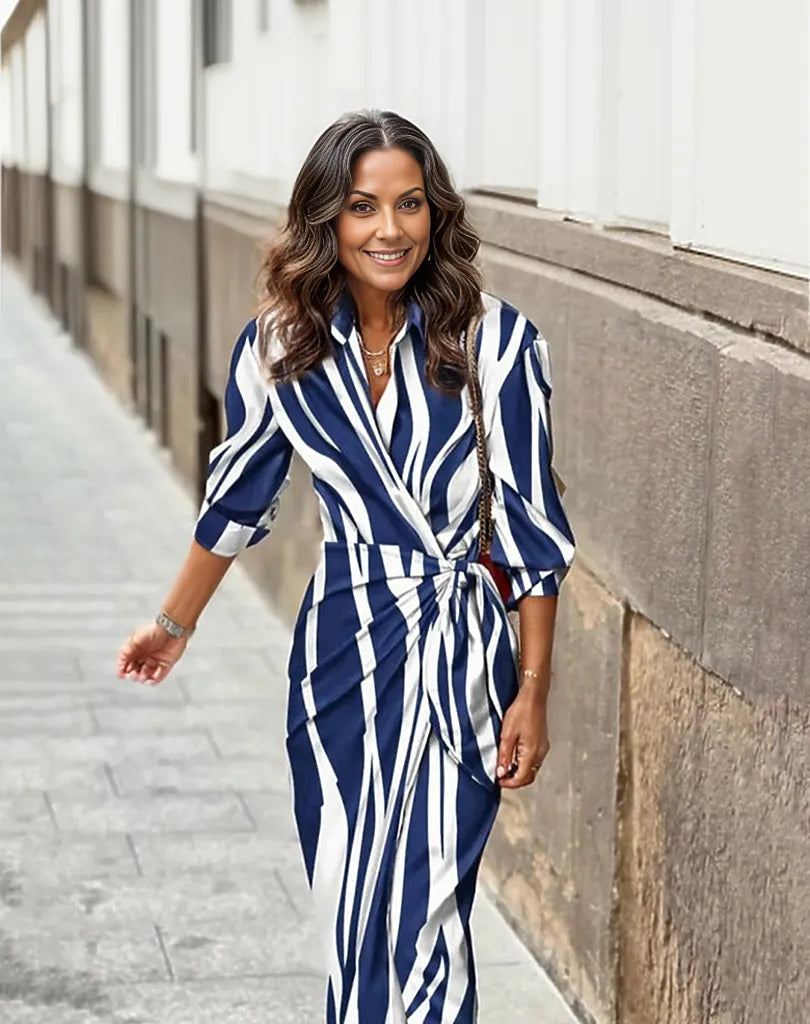 Levoire | Robe Mi-Longue Rayée Élégante à Coupe Ajustée 2XL