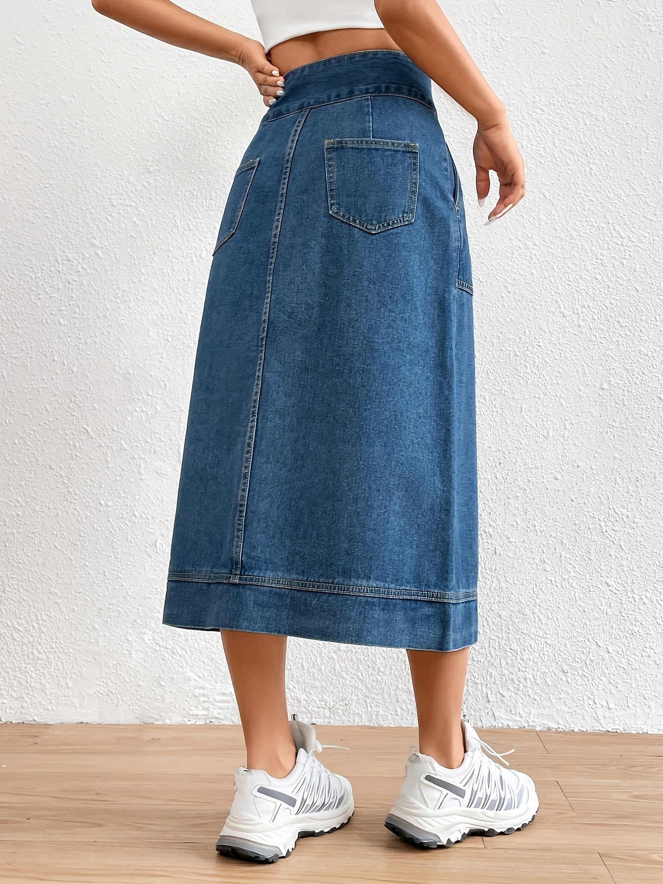 Levoire | Jupe Midi En Denim Uni Avec Ceinture À Nouer