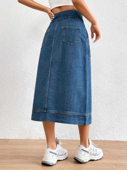 Levoire | Jupe Midi En Denim Uni Avec Ceinture À Nouer
