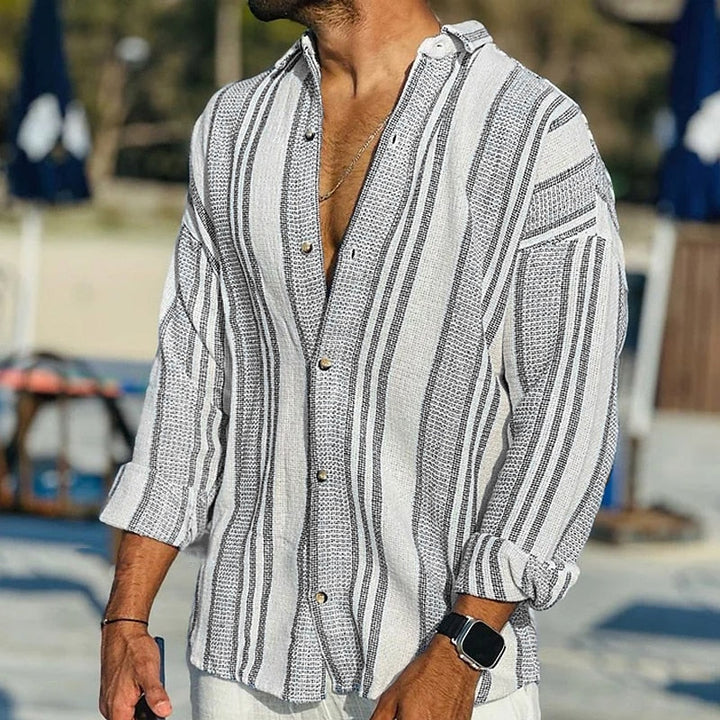Levoire | Rento Chemise Rayée À Manches Longues Avec Boutons Noir