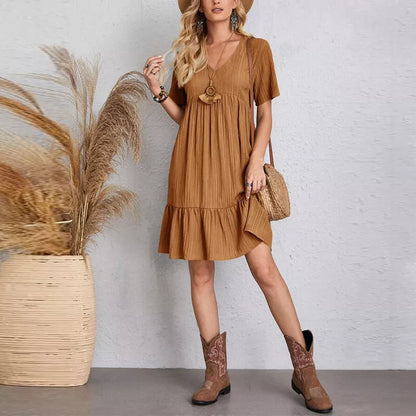 Levoire | Robe Unie Décontractée Avec Décolleté En V Et Volants Braun