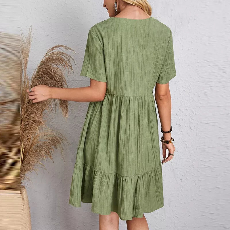 Levoire | Robe Unie Décontractée Avec Décolleté En V Et Volants