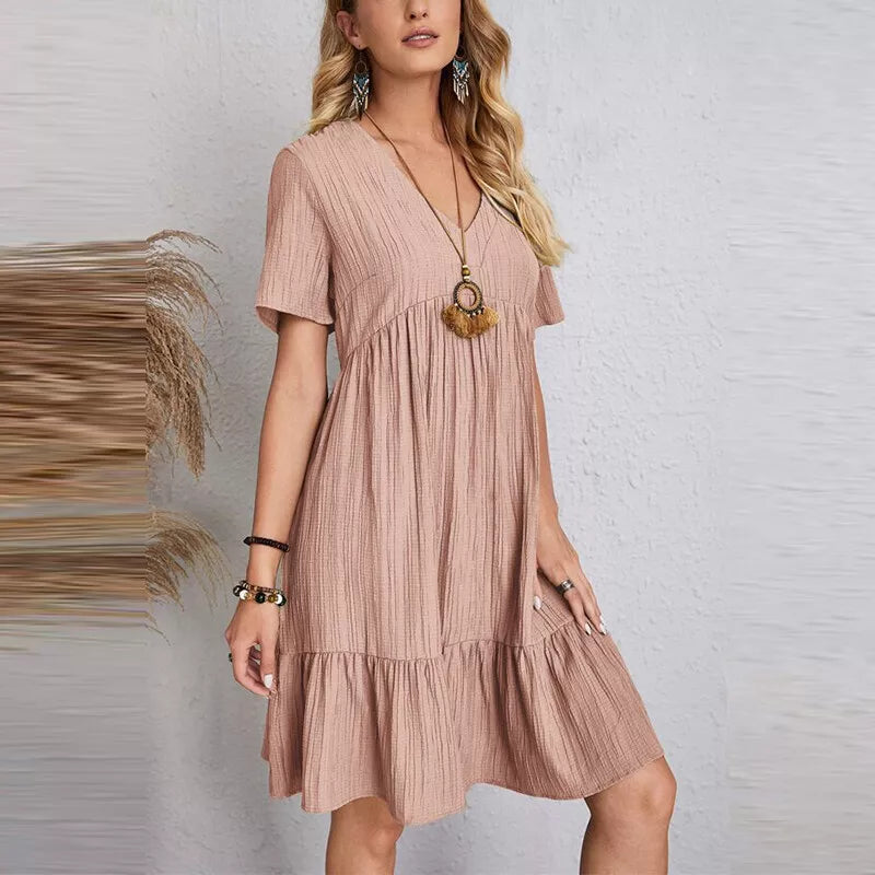 Levoire | Robe Unie Décontractée Avec Décolleté En V Et Volants