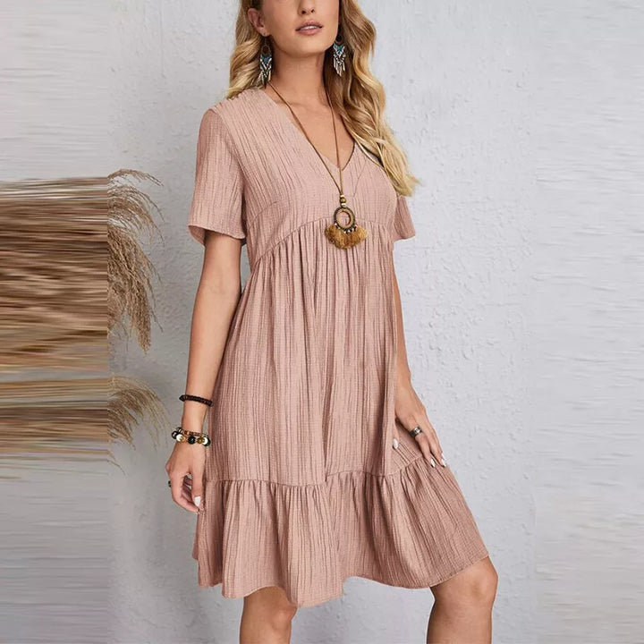 Levoire | Robe Unie Décontractée Avec Décolleté En V Et Volants
