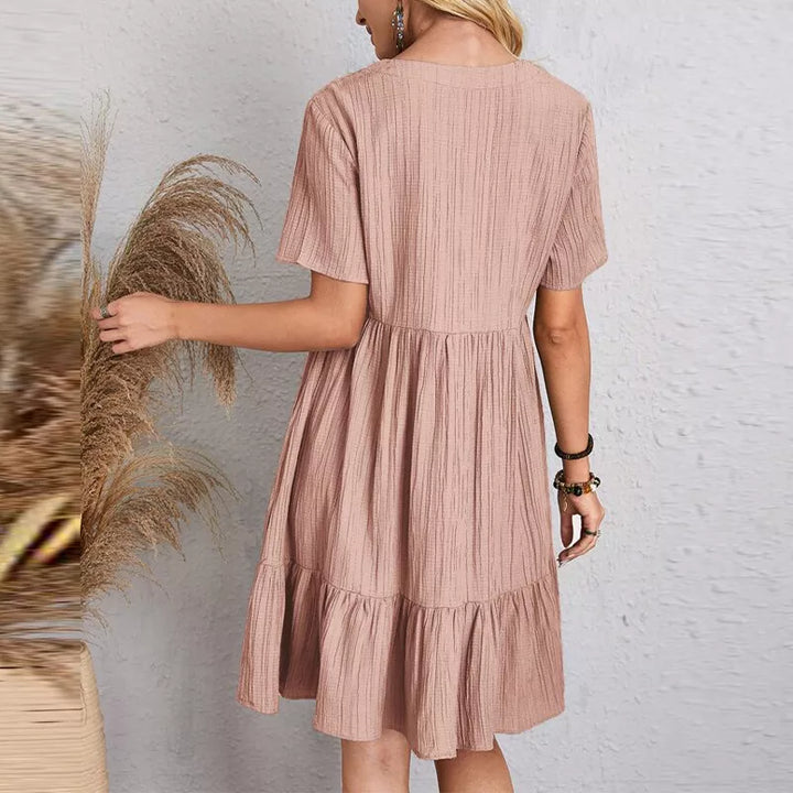 Levoire | Robe Unie Décontractée Avec Décolleté En V Et Volants