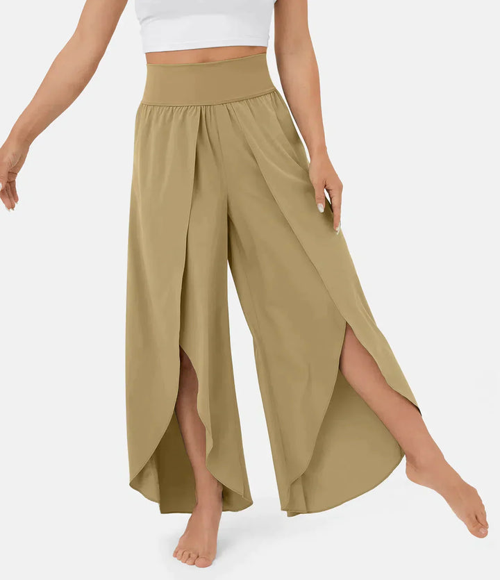 Levoire | Pantalon Femme Pantalon Évasé Confortable Et Aérien Avec Shorts Khaki