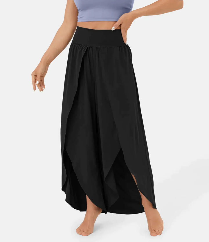 Levoire | Pantalon Femme Pantalon Évasé Confortable Et Aérien Avec Shorts Noir