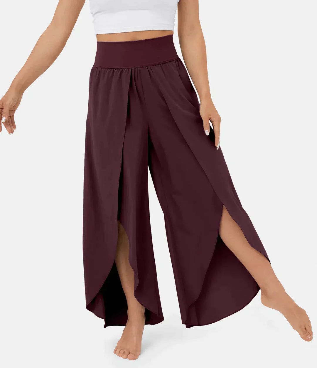 Levoire | Pantalon Femme Pantalon Évasé Confortable Et Aérien Avec Shorts Rouge vin