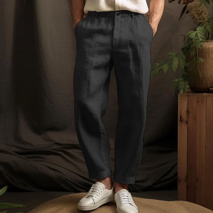 Levoire | Pantalon En Lin Pour Hommes Pantalon D'Été Léger Avec Coupe Régulière Noir