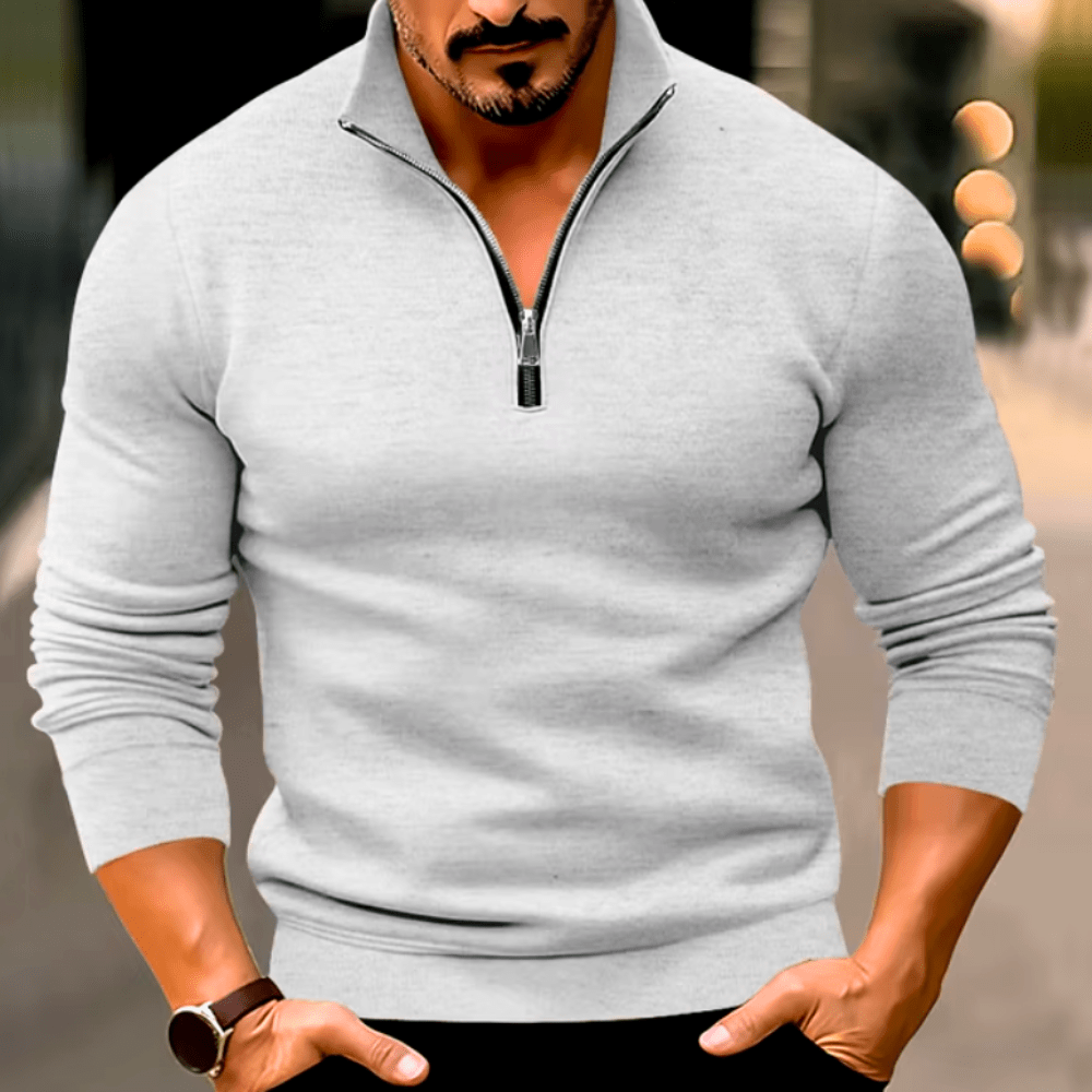 Levoire | Pull homme Pull à fermeture éclair Homme Confortable & Décontracté Gris clair