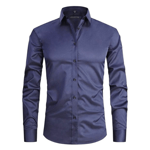 Levoire | Chemise à manches longues stretch pour hommes Chemise sans repassage Confortable Bleu marine