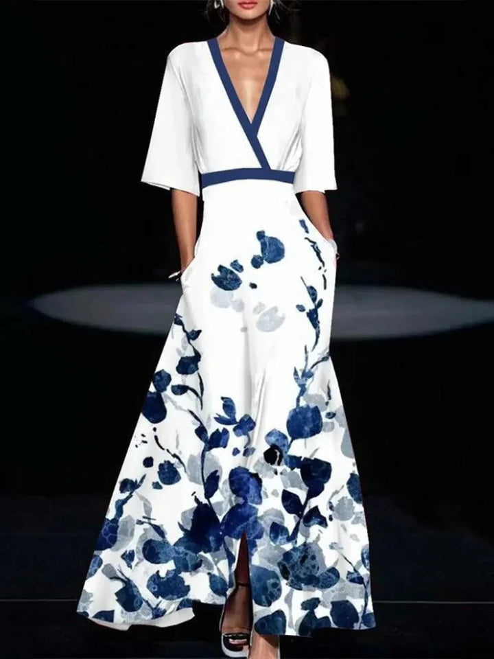 Levoire | Robe avec des manches élégantes Blanc - Bleu
