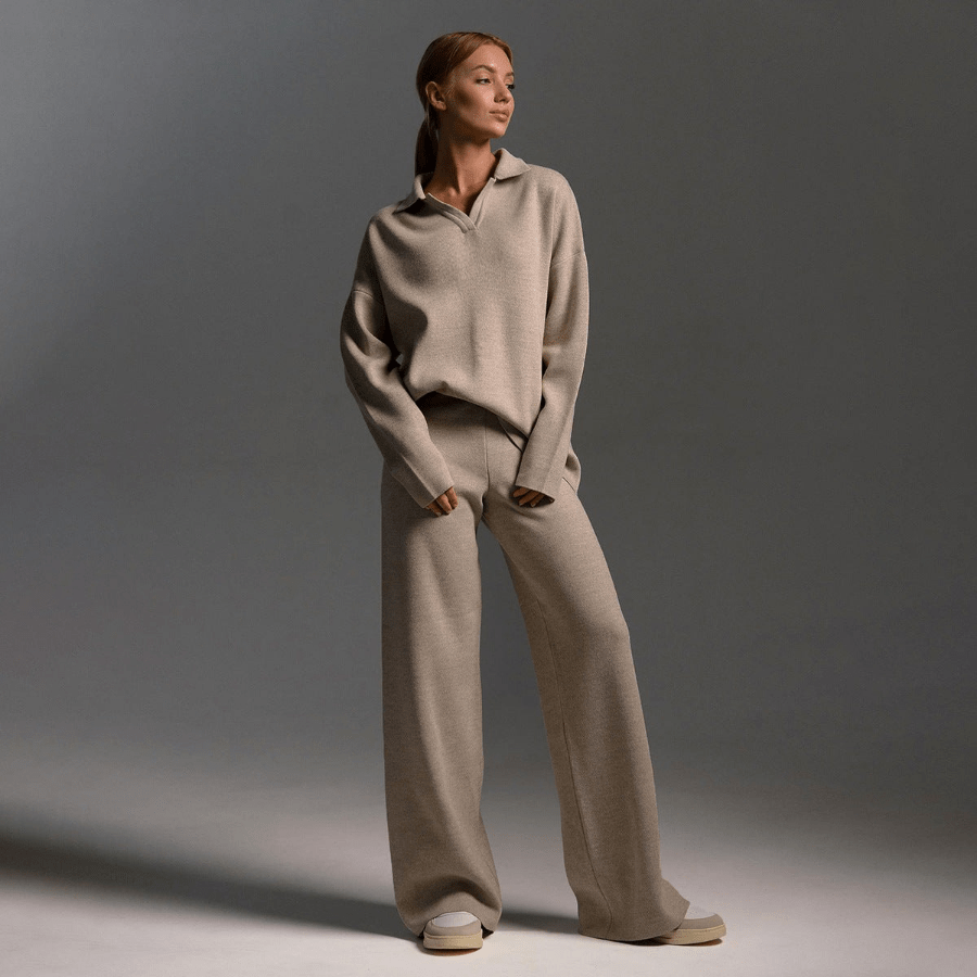 Levoire | Ensemble de sport pour femmes en tricot tendance et confortable Crème