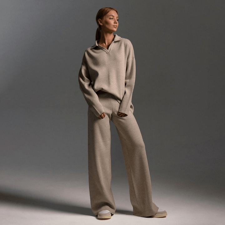 Levoire | Ensemble de sport pour femmes en tricot tendance et confortable Crème
