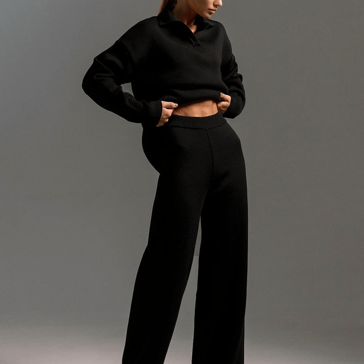 Levoire | Ensemble de sport pour femmes en tricot tendance et confortable Noir