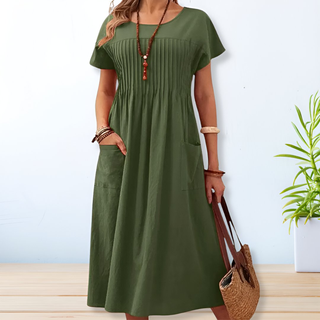 Levoire | Robe Midi À Coupe Décontractée Avec Détails Plissés Pour Femmes Vert