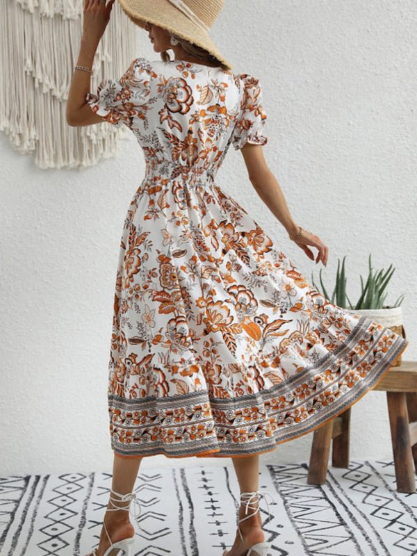 Levoire | Imprimé en position ronde robe maxi à manches bouffantes