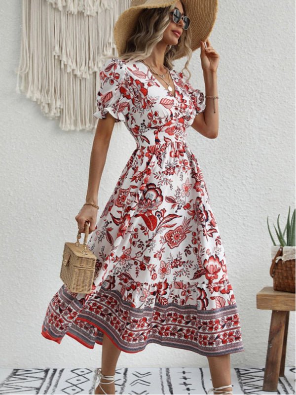 Levoire | Imprimé en position ronde robe maxi à manches bouffantes