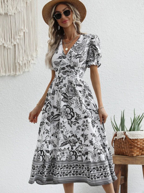 Levoire | Imprimé en position ronde robe maxi à manches bouffantes Noir
