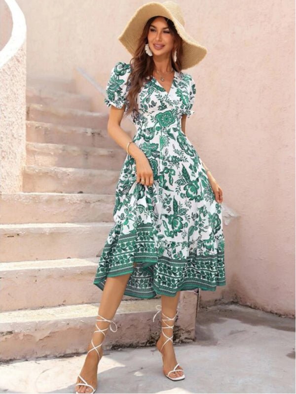 Levoire | Imprimé en position ronde robe maxi à manches bouffantes Vert