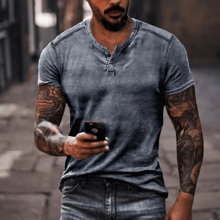 Levoire | Chemise pour hommes T-shirt Henley col décontracté Matériau respirant Bleu