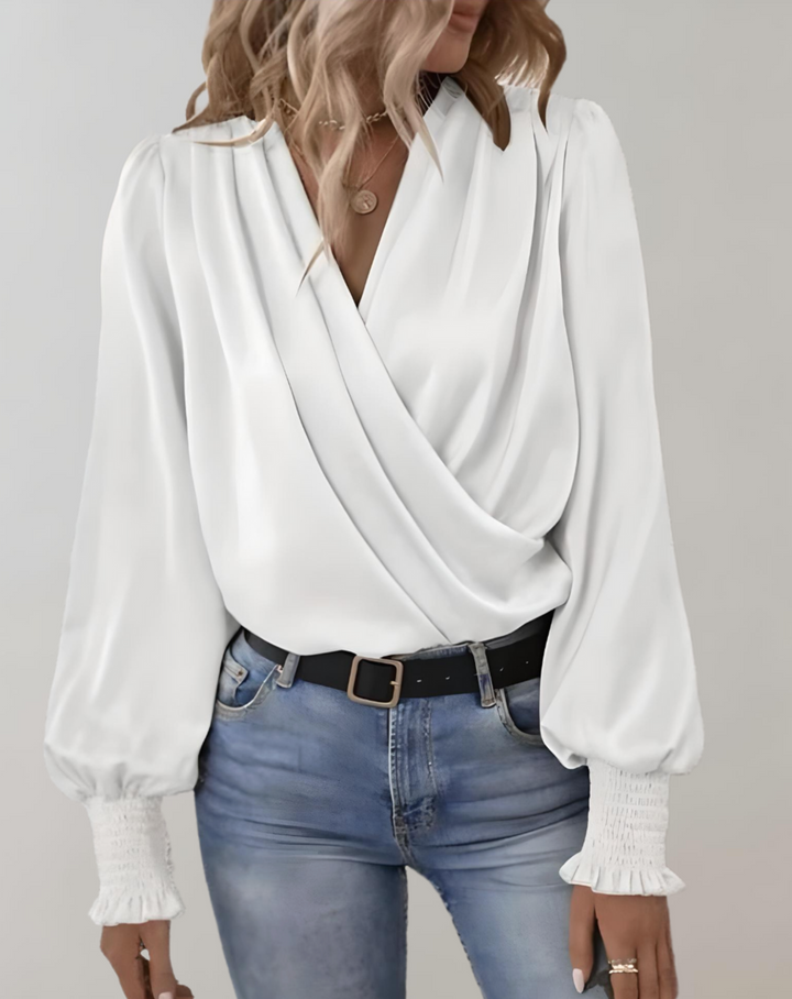 Levoire | Chemise De Luxe À Col V Avec Manches Longues Blanc