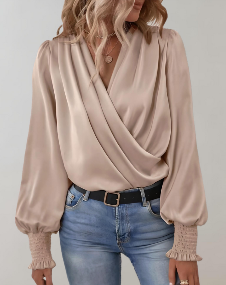 Levoire | Chemise De Luxe À Col V Avec Manches Longues Beige