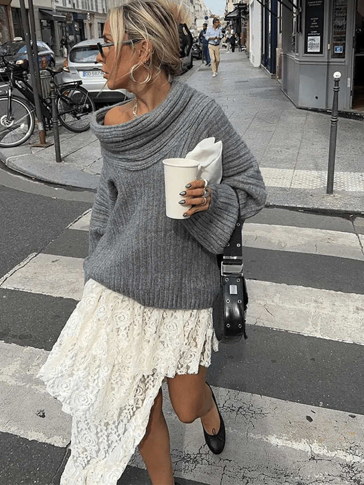 Levoire | Pull-over élégant à épaules dénudées pour femmes Gris foncé