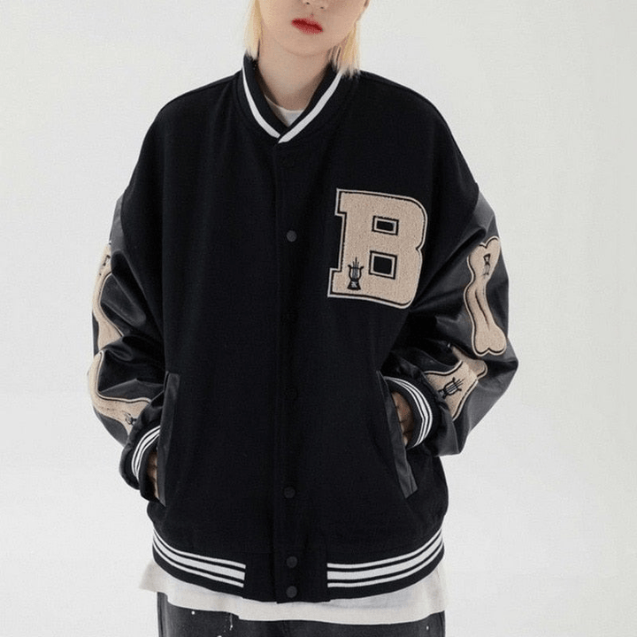 Levoire | Veste de baseball Veste pour femmes Sweatshirt Veste bombardier Noir