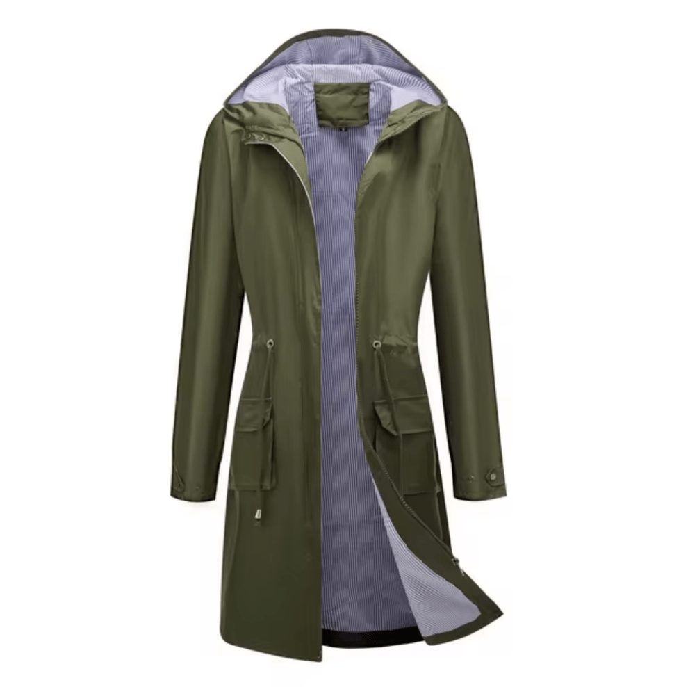 Levoire | Manteau Long Femme Imperméable Capuche Confort Vert