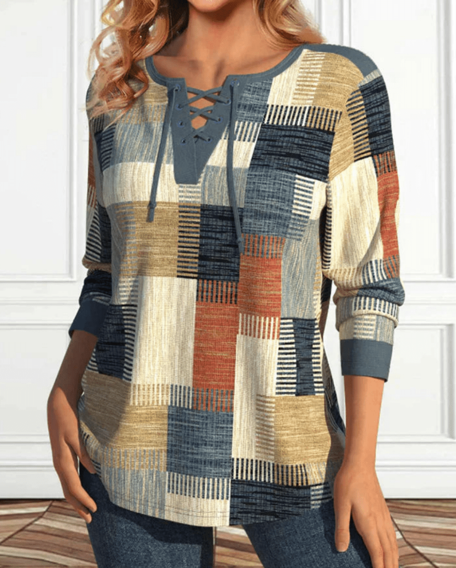 Levoire | Haut Élégante Femme Confortable Avec Un Motif Rétro Carreaux Unique Une couleur