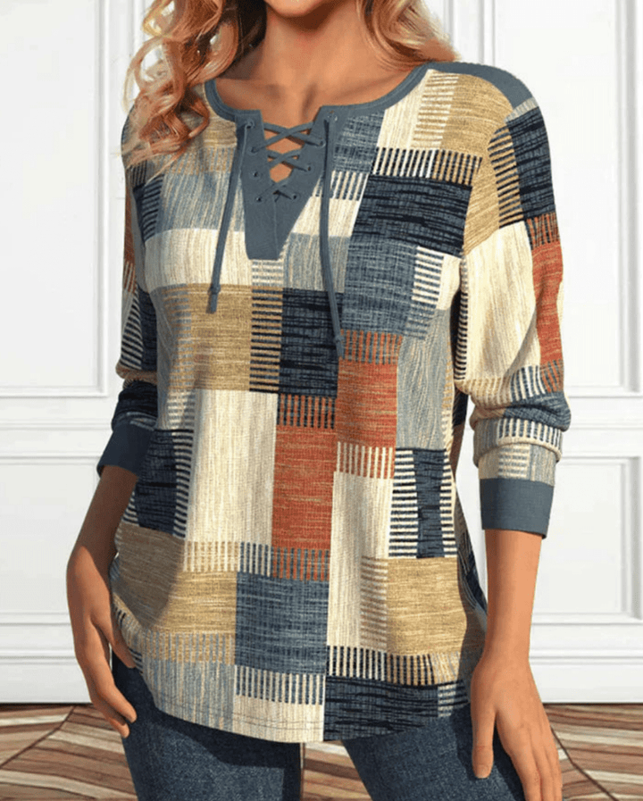 Levoire | Haut Élégante Femme Confortable Avec Un Motif Rétro Carreaux Unique Une couleur