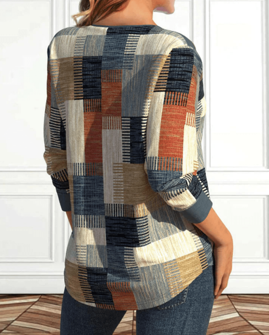 Levoire | Haut Élégante Femme Confortable Avec Un Motif Rétro Carreaux Unique