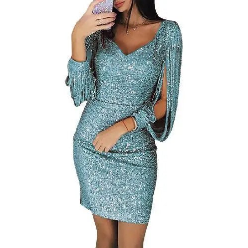 Levoire | Élégante Robe Midi Paillettes Pour Femmes Glamour, Cintrée & Élégante Vert clair