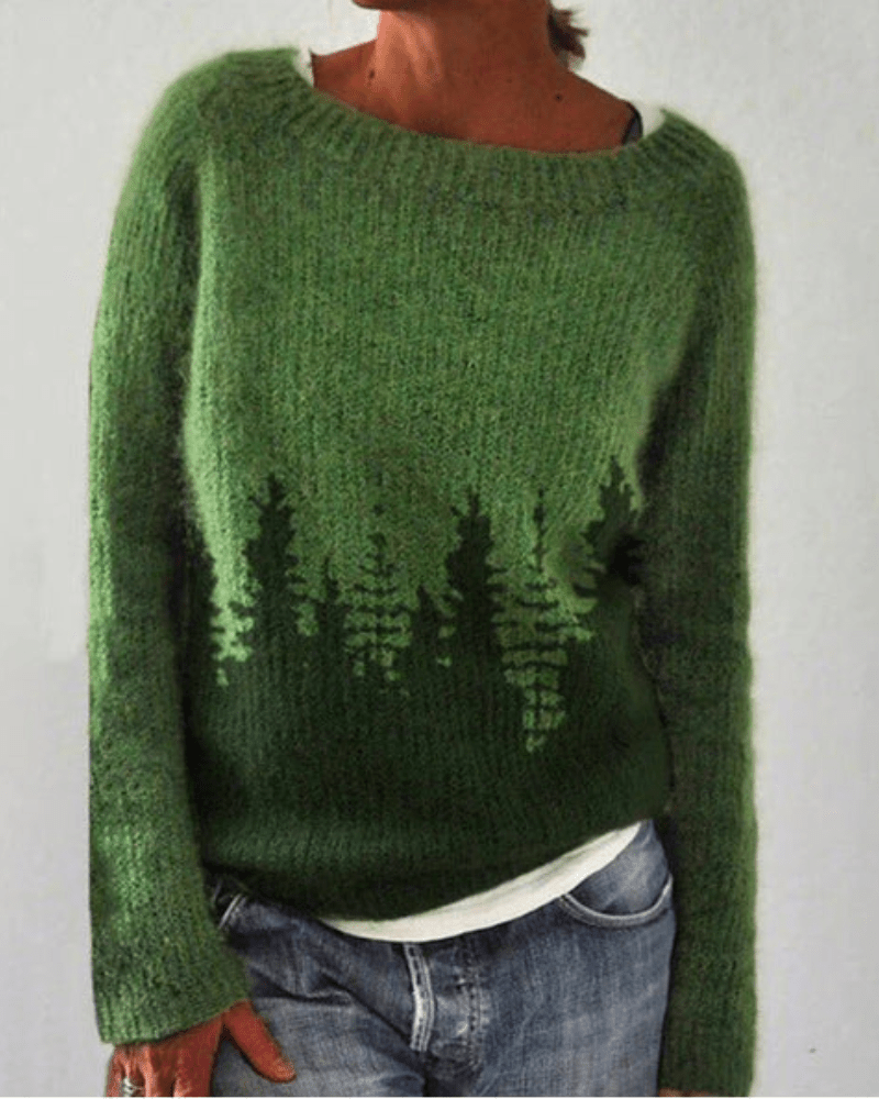 Levoire | Pull Rétro Femme Chaleur Confort Imprimé Unique Vert