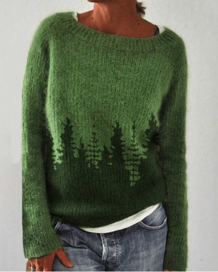 Levoire | Pull Rétro Femme Chaleur Confort Imprimé Unique Vert
