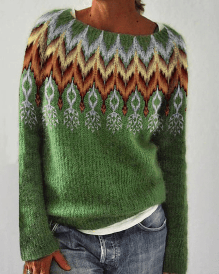 Levoire | Pull Rétro Femme Chaleur Confort Imprimé Unique Vert clair